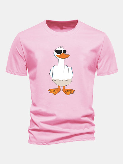 Regular Fit Funny Middle Finger Duck Print Cotton T-Shirt