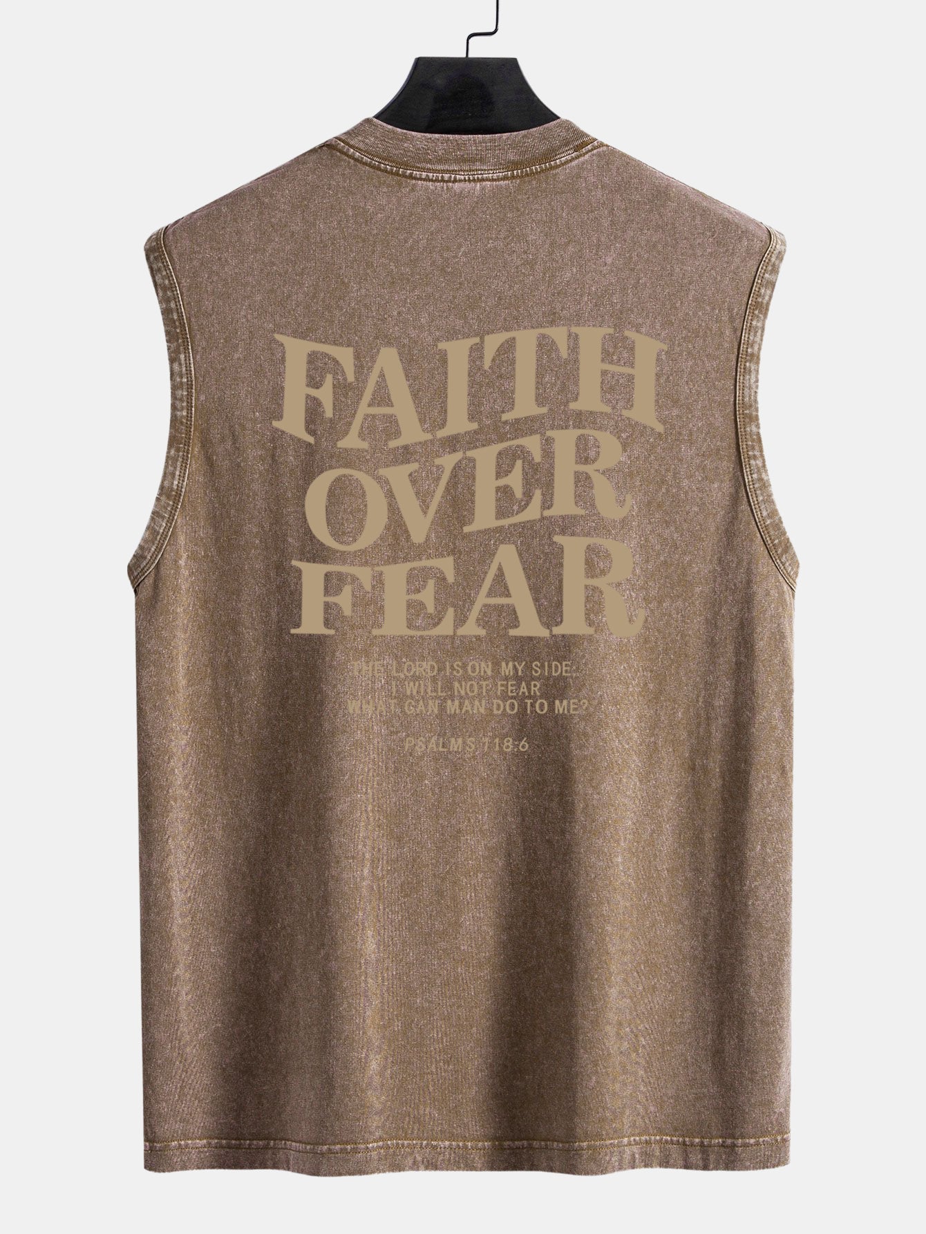 Faith Over Fear Back Print Washed Distressed Tank Top