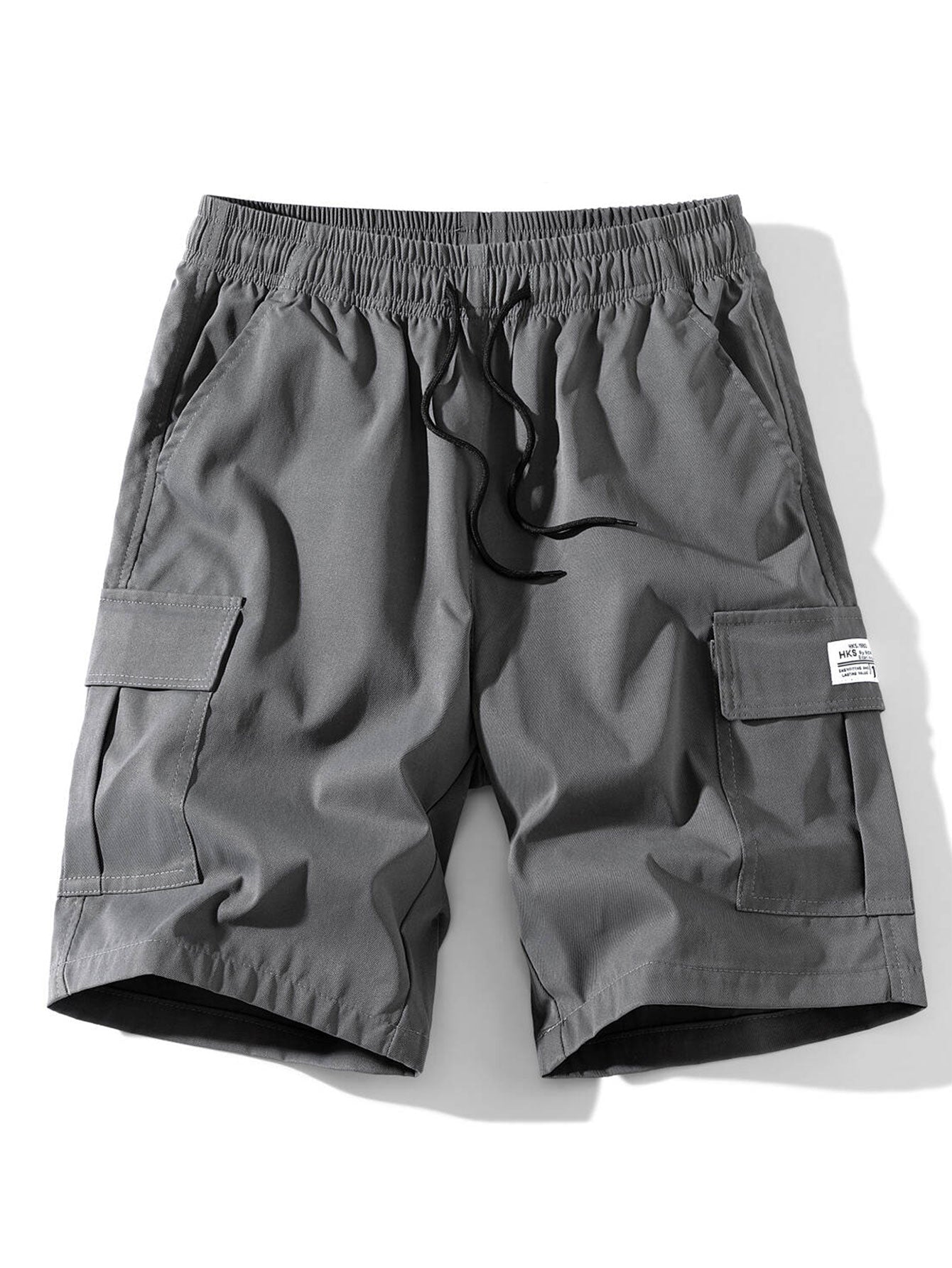 3 Pieces Solid Color Cargo Drawstring Shorts