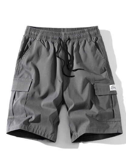 3 Pieces Solid Color Cargo Drawstring Shorts