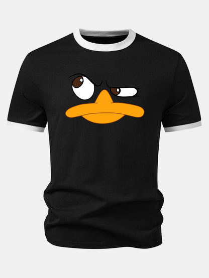 Emoji Duck Print Contrast Ringer T-Shirt