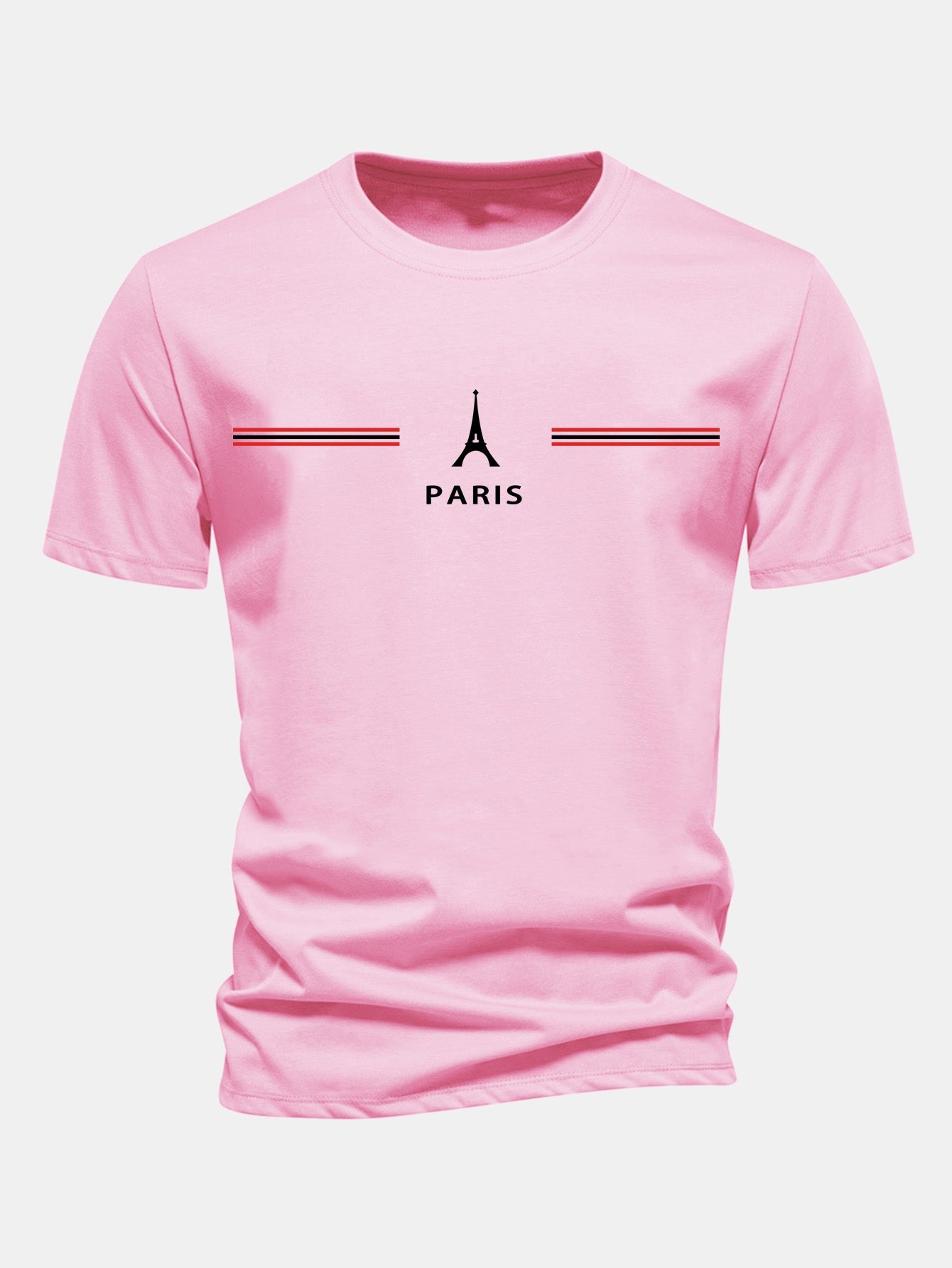 Regular Fit Paris Stripes Print Cotton T-Shirt