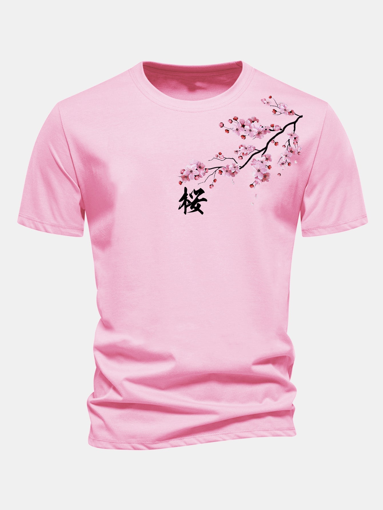 Regular Fit Cherry Blossoms Print Cotton T-Shirt