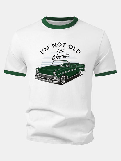 Vintage Car Print Contrast Ringer T-Shirt