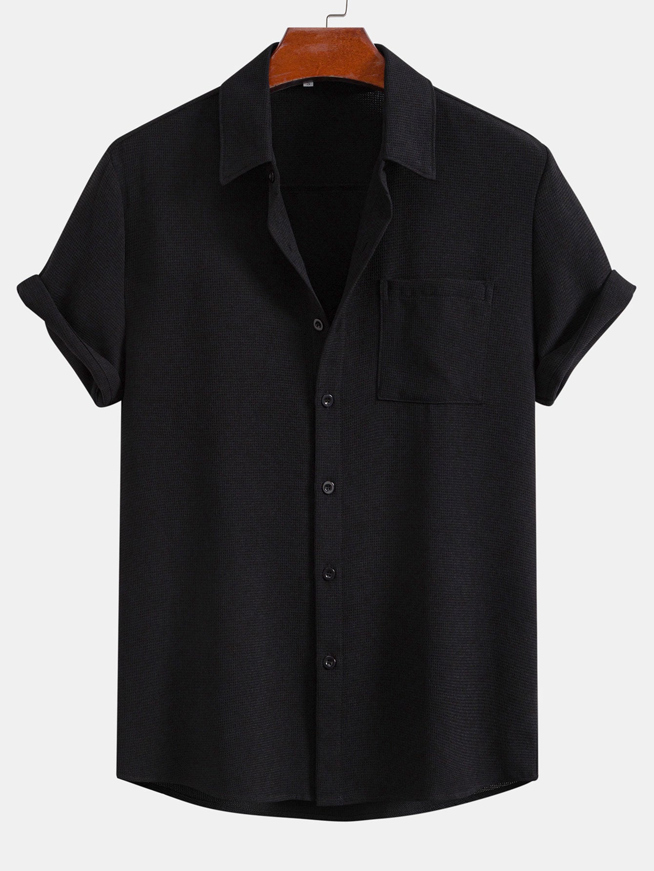 Waffle Textured Button Up Shirt With Pocket