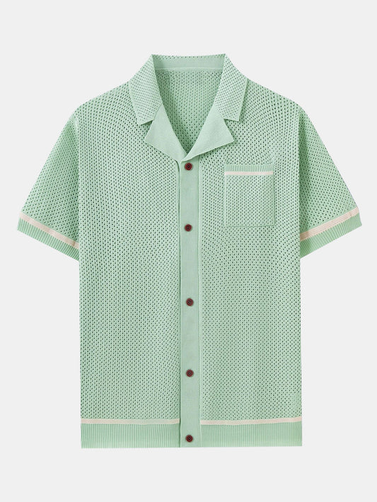 Contrast Trim Open Knit Shirt