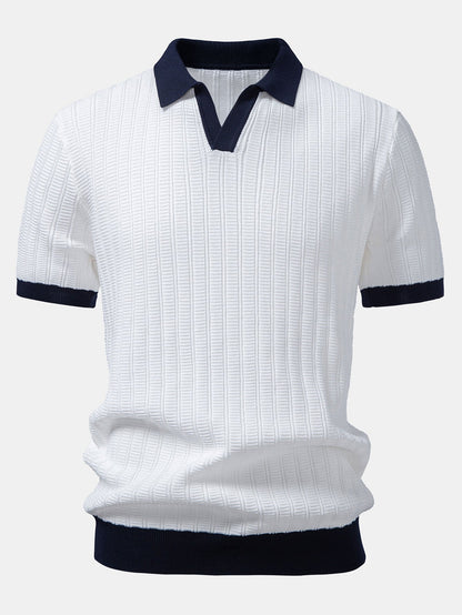 Contrast Textured Johnny Collar Knit Polo