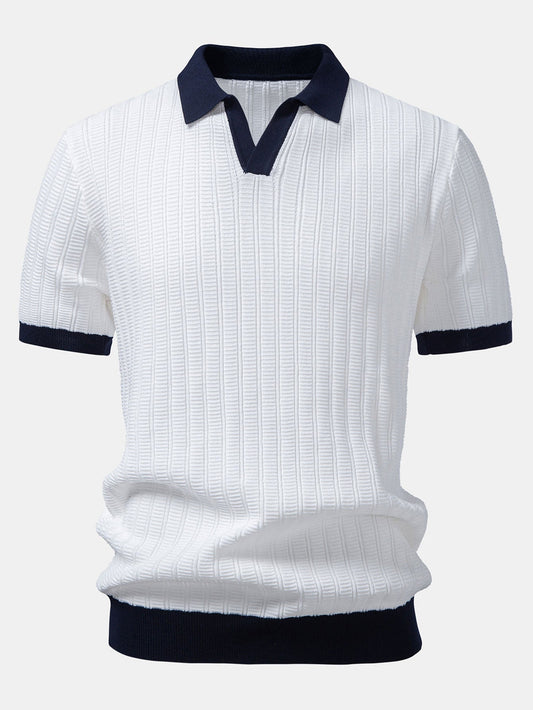 Contrast Textured Johnny Collar Knit Polo