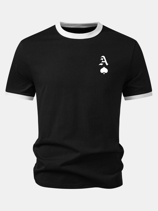 Ace Of Spades Print Contrast Ringer T-Shirt
