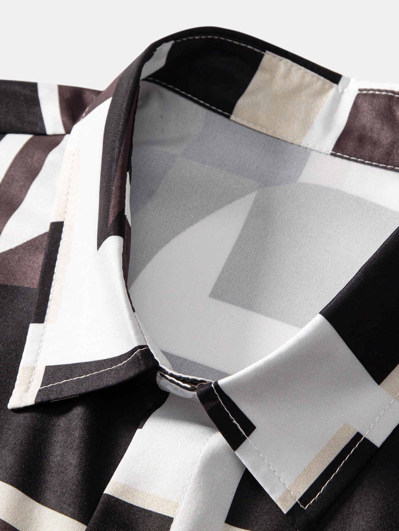 Geometry Colorblock Print Button Up Shirt