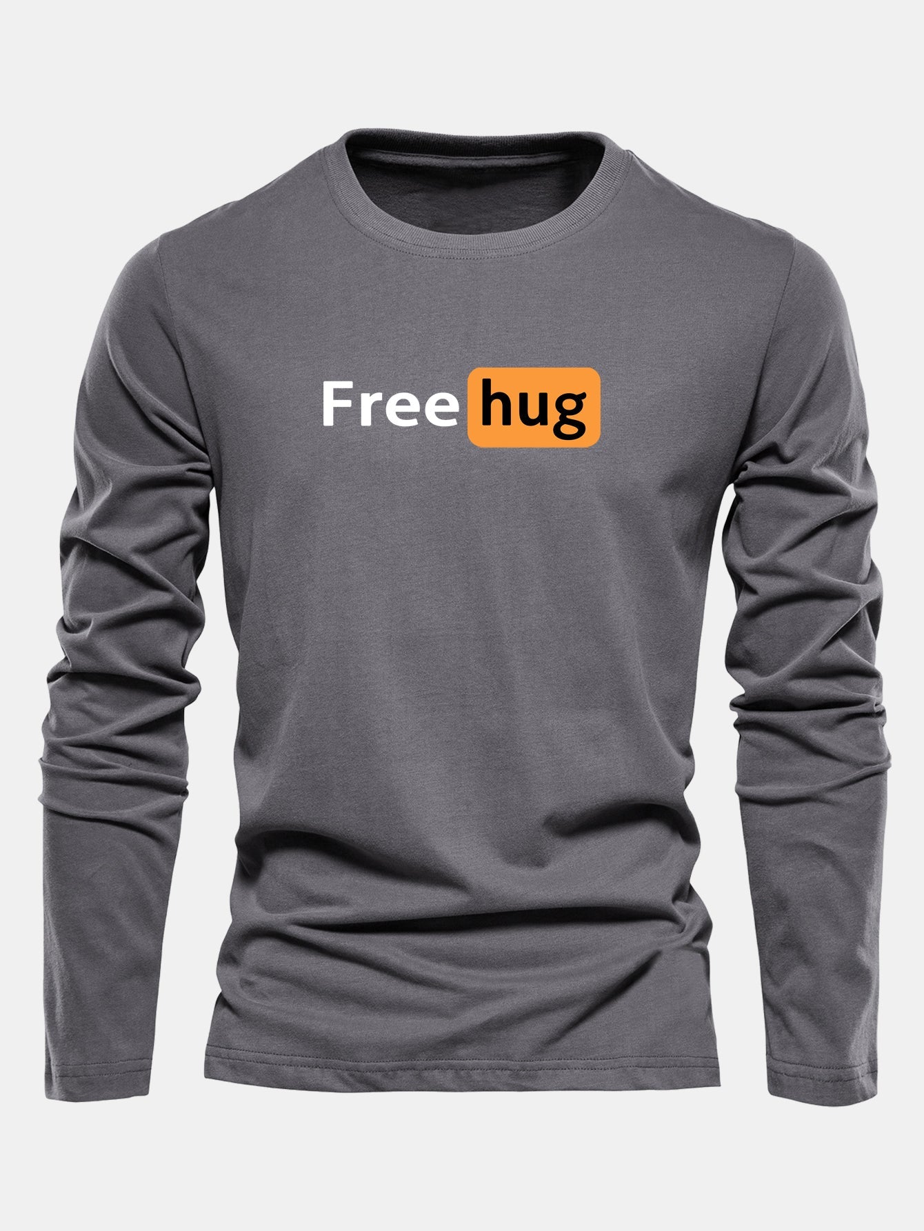 Long Sleeve Free Hug Print Cotton T-Shirt