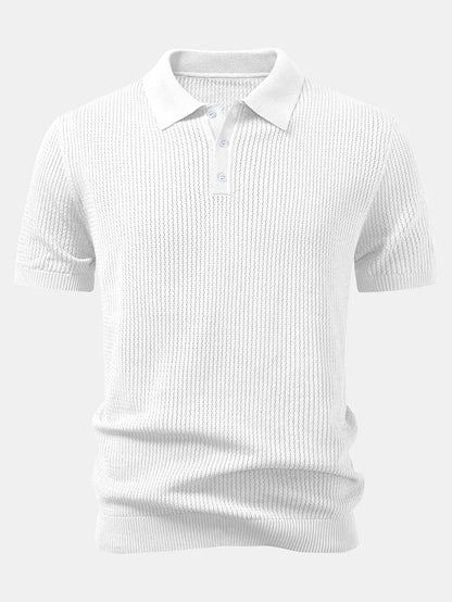 Textured Crochet Knitted Polo Shirt