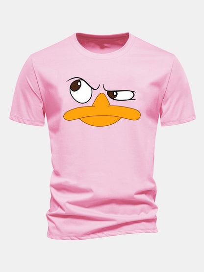 Regular Fit Emoji Duck Print Cotton T-Shirt