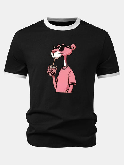 Pink Panther Print Contrast Ringer T-Shirt