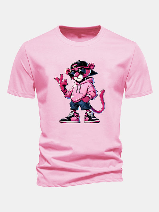 Regular Fit Cool Pink Panther Print Cotton T-Shirt