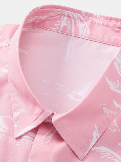Palm Tree Island Print Button Up Shirt