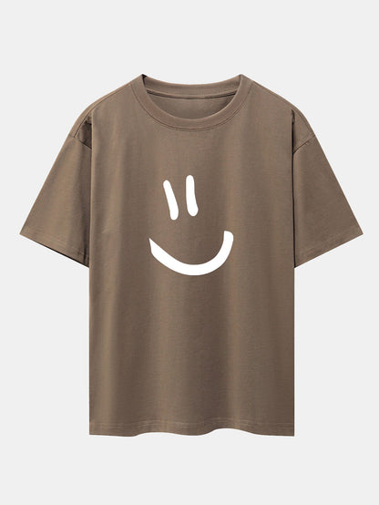 Smiley Face Print Drop Shoulder Oversize T-Shirt