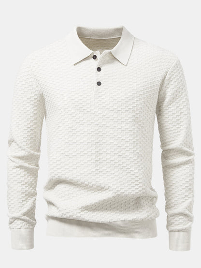 Long Sleeve Textured Knit  Polo Shirt