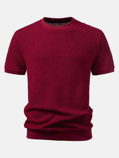 Short Sleeve Waffle Ribbed Hem T-Shirt