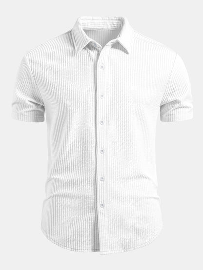 Muscle Fit Ribbed Button Up Shirt