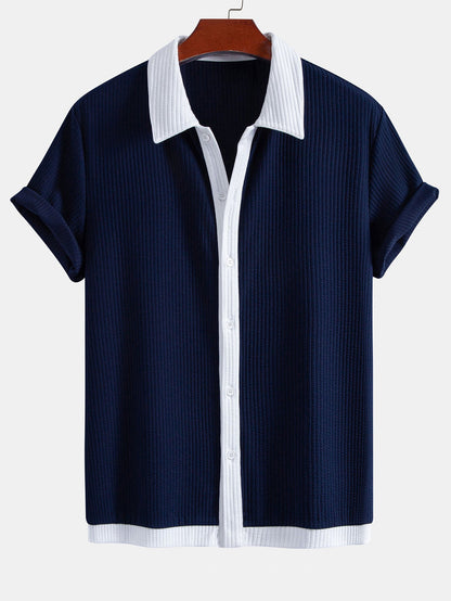 Contrast Ribbed Button Up Shirt
