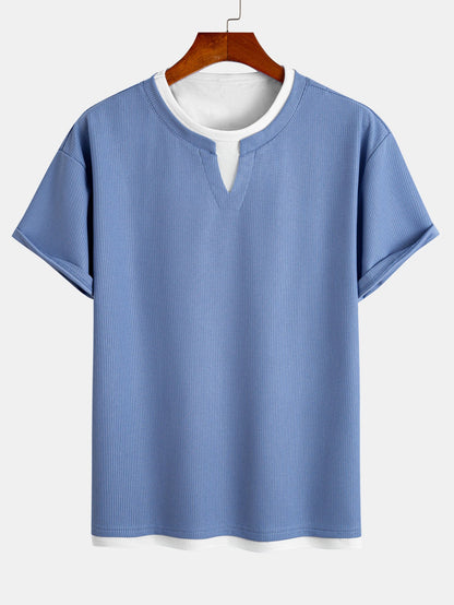 Relax Fit 2 In 1 Notched Collar Waffle T-Shirt
