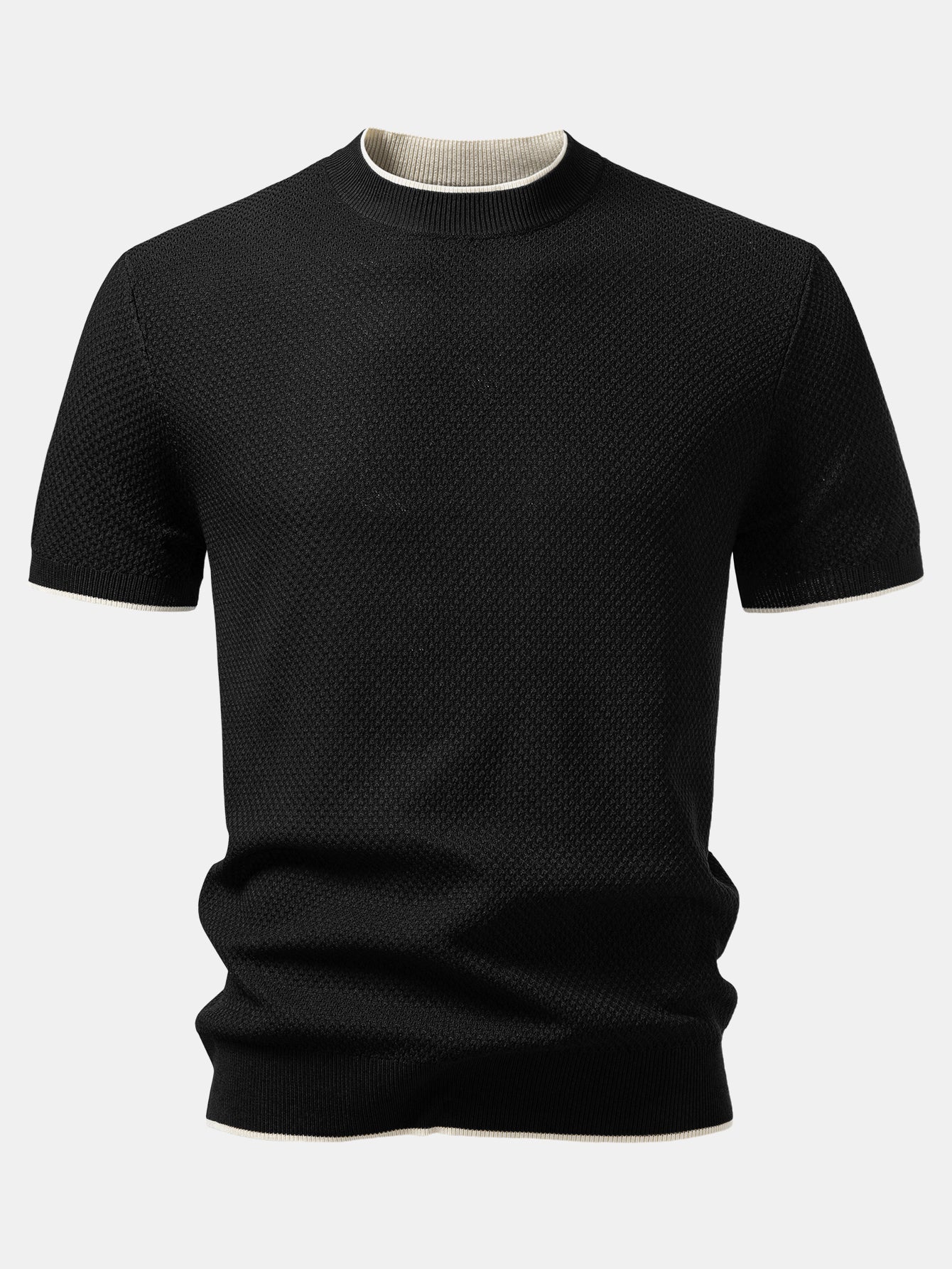 Contrast Trim Textured Knit T-Shirt