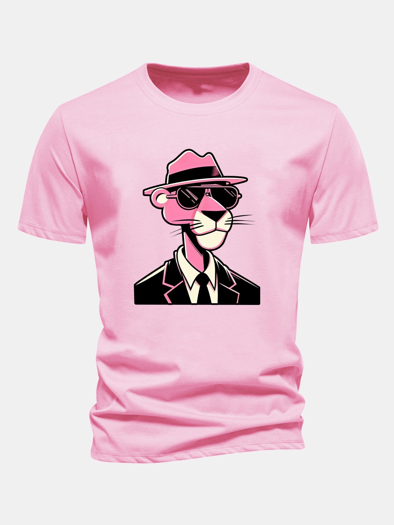 Regular Fit Pink Panther Gentleman Print Cotton T-Shirt