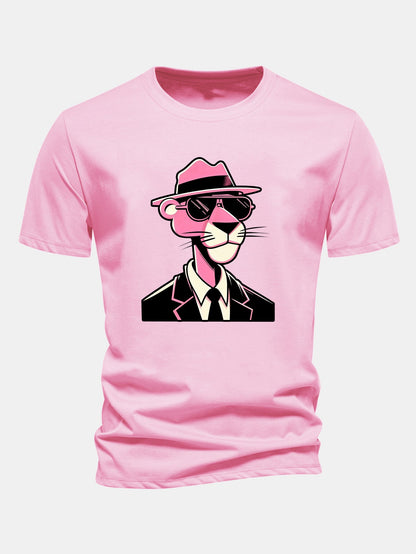 Regular Fit Pink Panther Gentleman Print Cotton T-Shirt