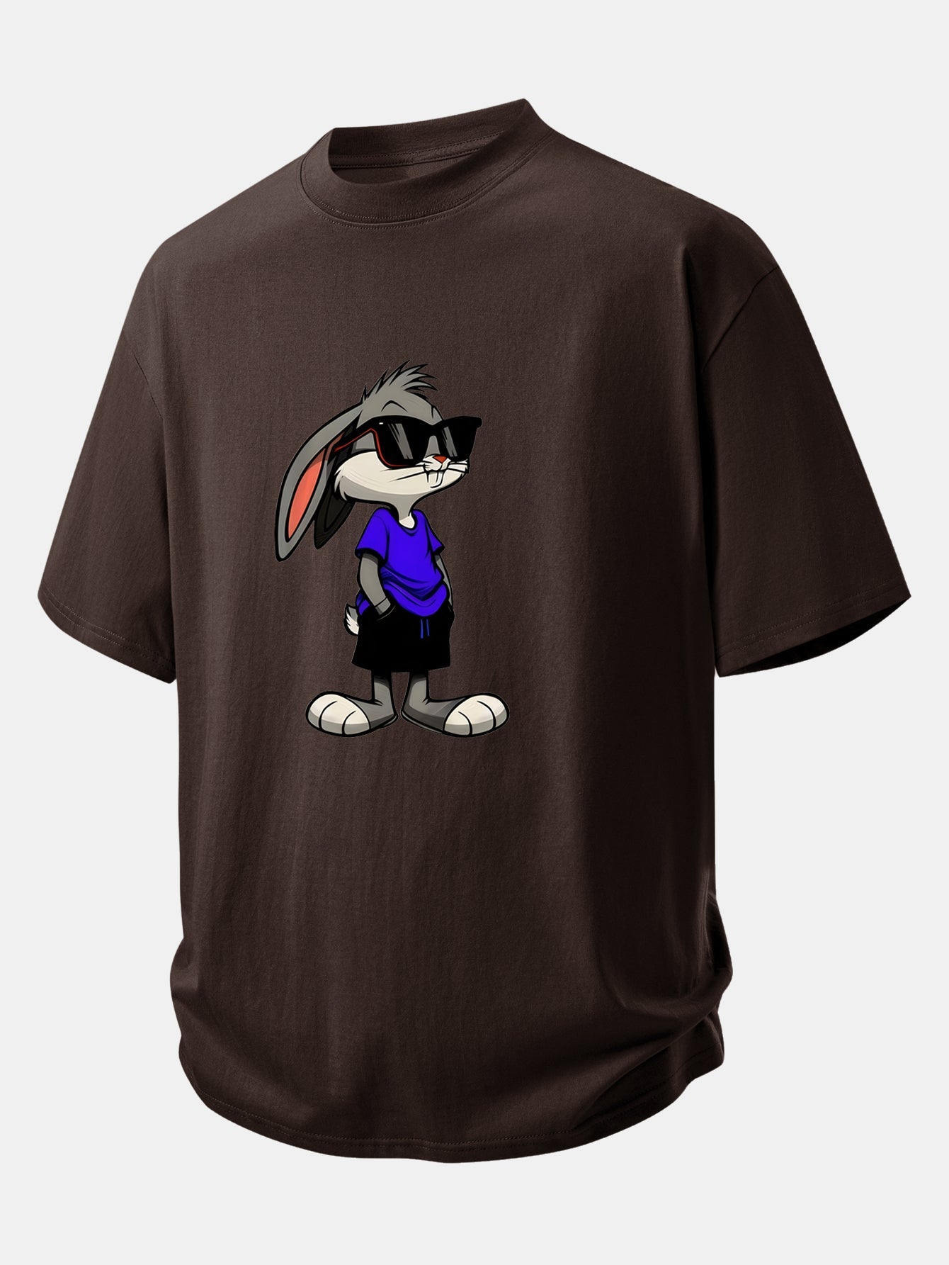 تي شيرت قطن مزين برسمة أرنب يرتدي نظارات شمسية