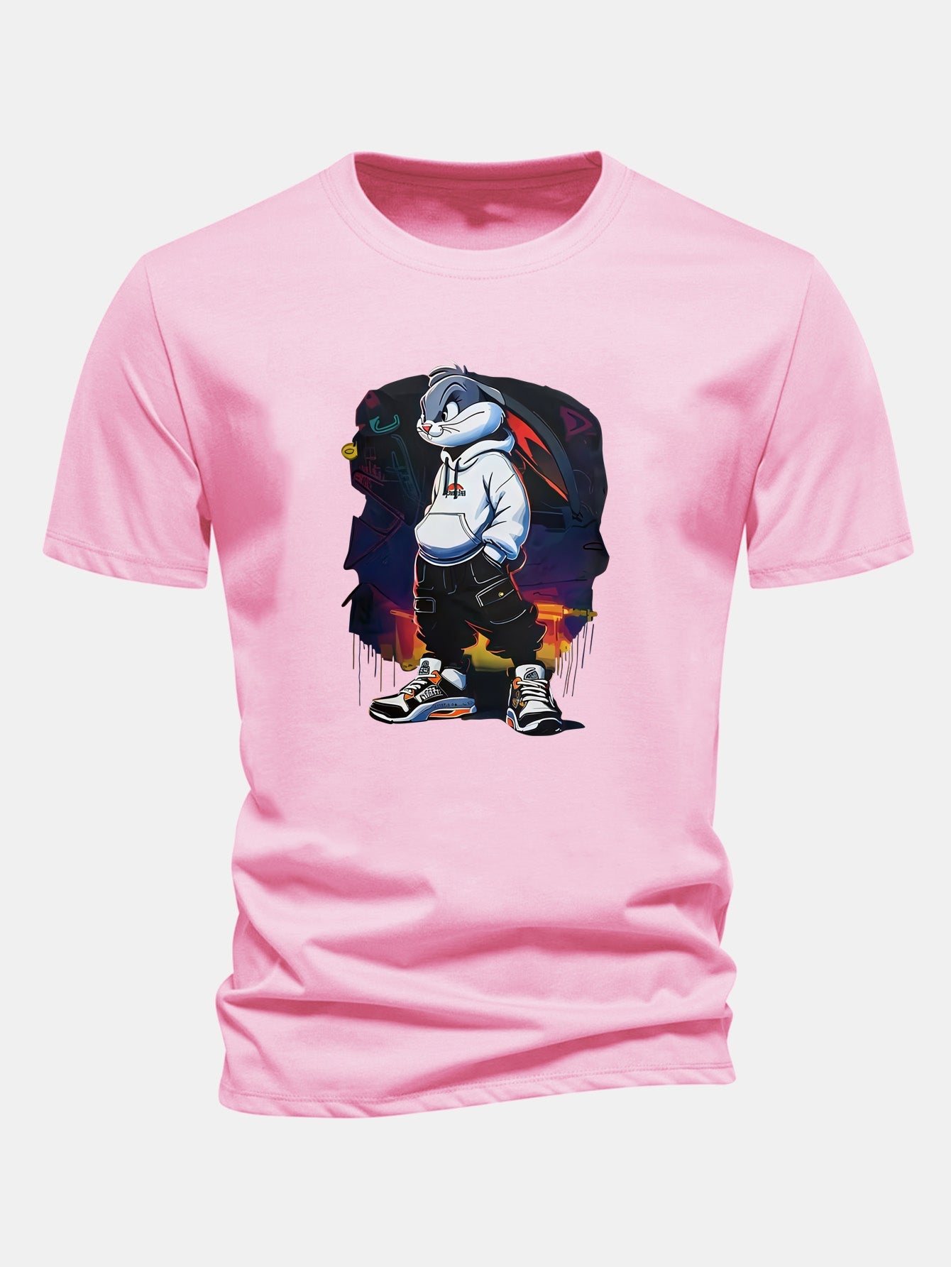 Regular Fit Cartoon Rabbit Print Cotton T-Shirt