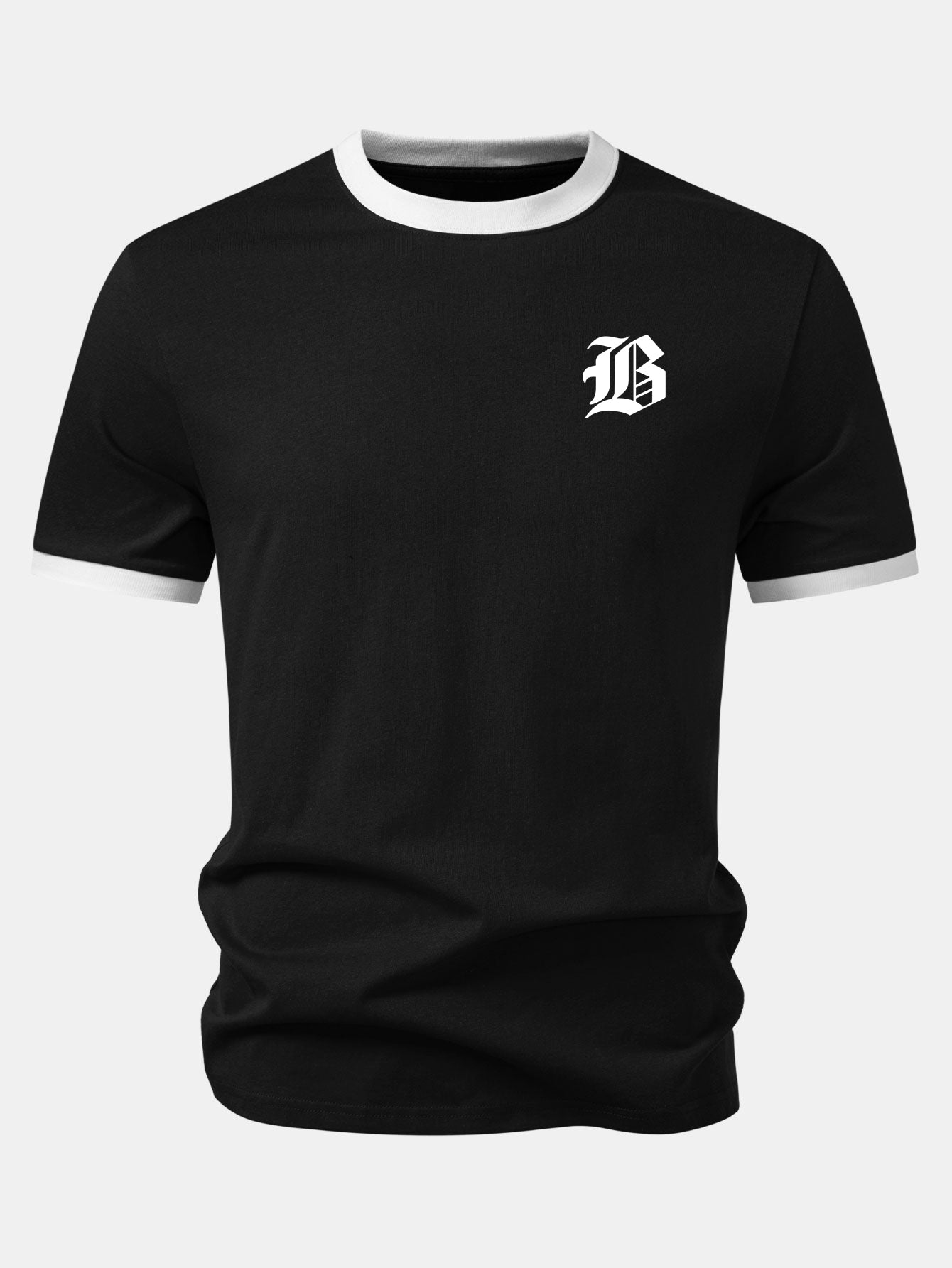 Gothic Letter Print Contrast Ringer T-Shirt