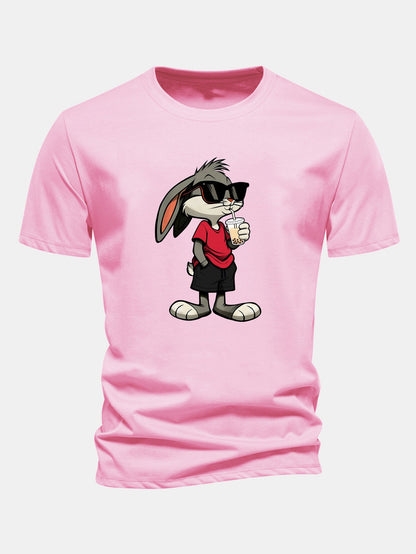 Regular Fit Cartoon Rabbit Print Cotton T-Shirt