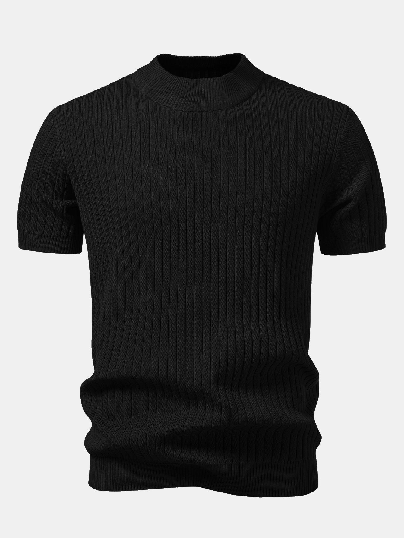 Ribbed Mock Neck Knit T-Shirt