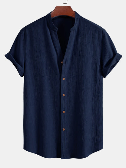 Crinkled Textured V Neck Shirt