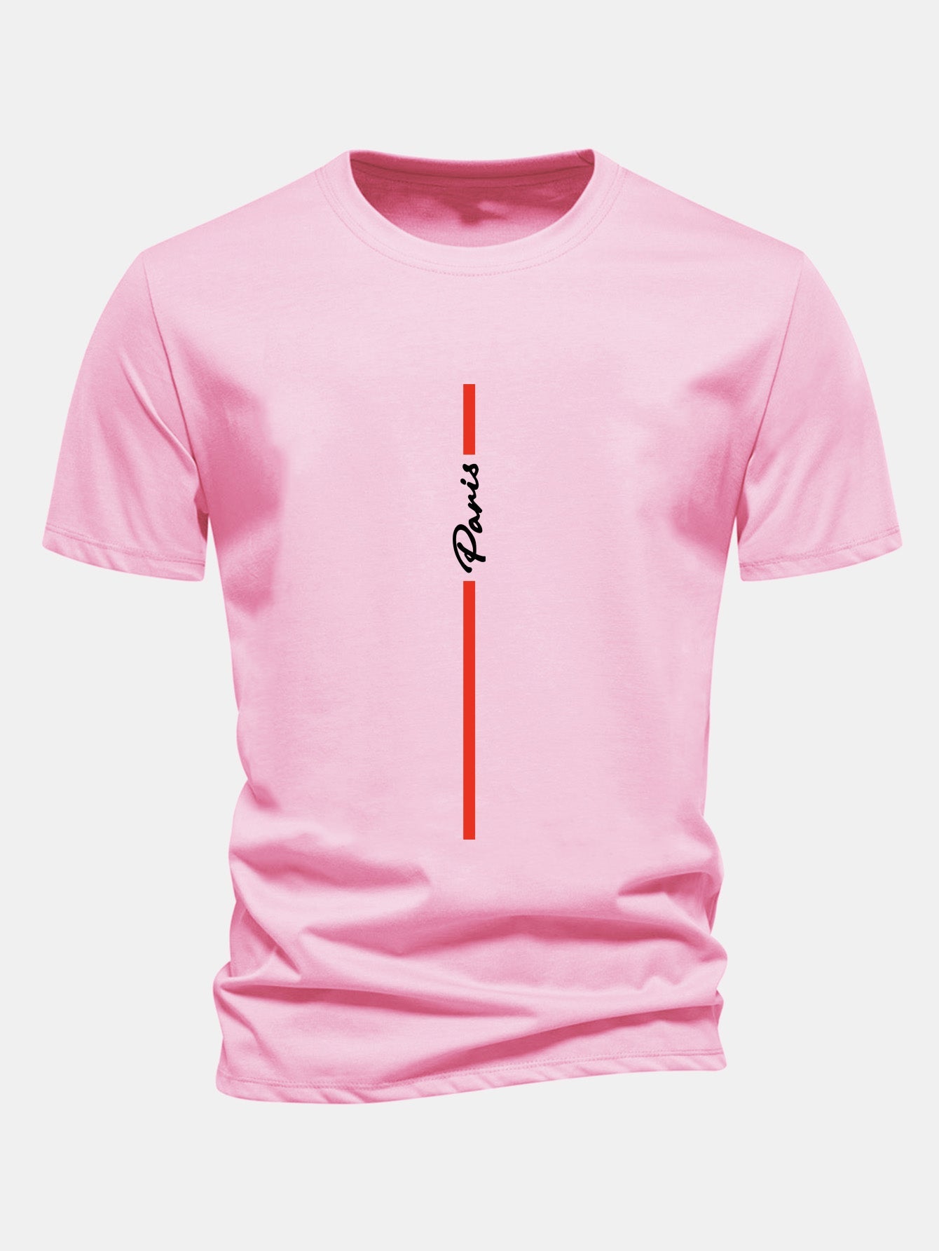 Regular Fit Stripe Paris Print Cotton T-Shirt