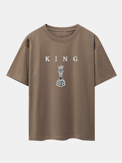 King Chess Print Drop Shoulder Oversize T-Shirt