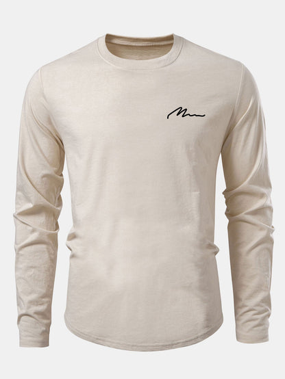 Men Print Cotton Arc Hem T-Shirt