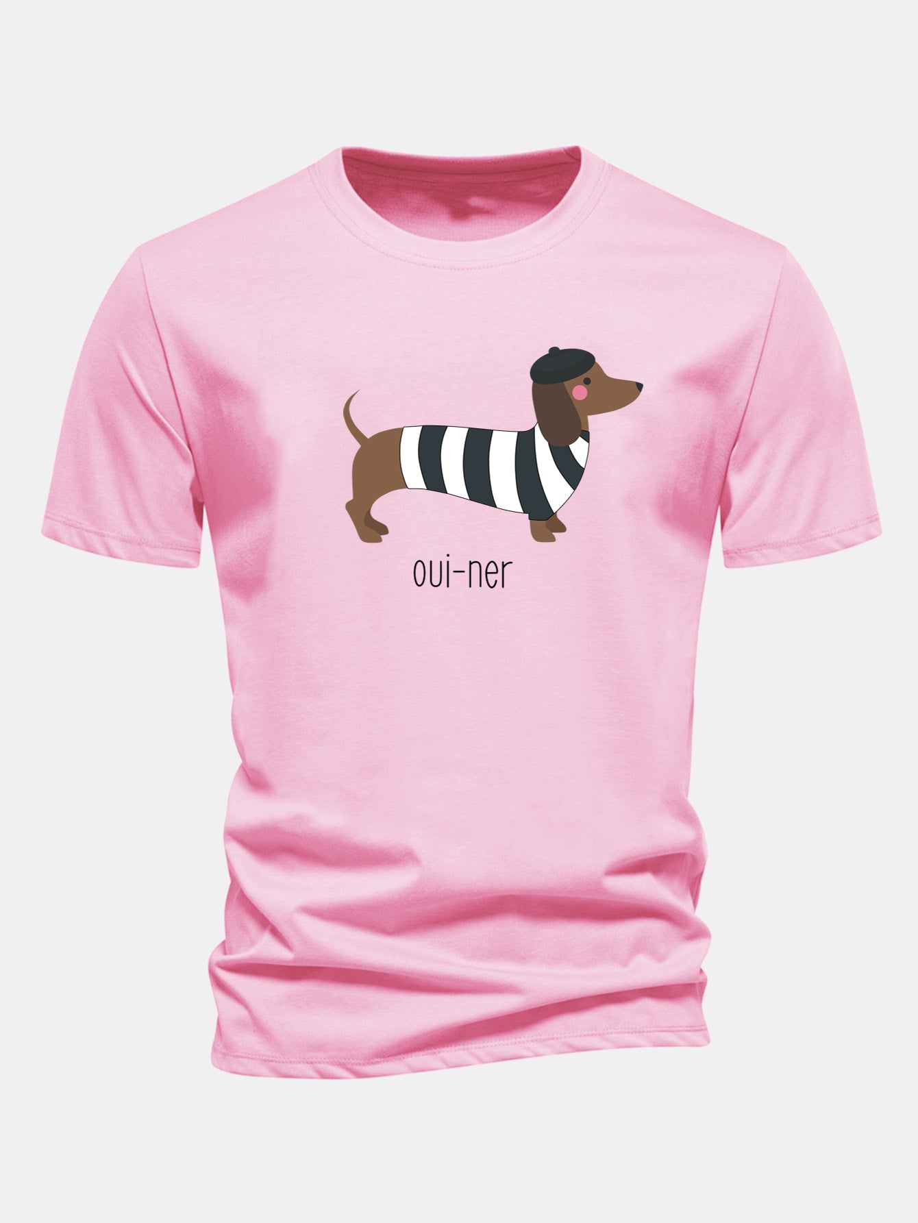 Regular Fit French Dachshund Print Cotton T-Shirt