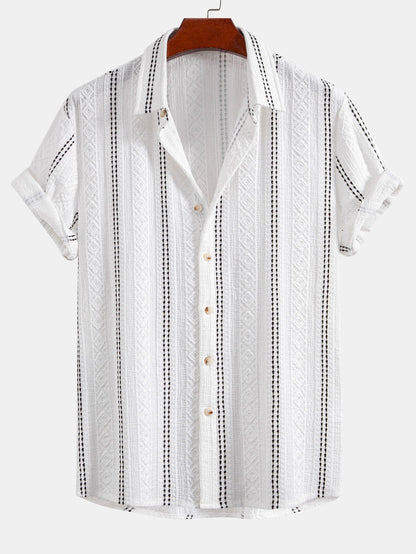 Geometric Striped Jacquard Button Up Shirt