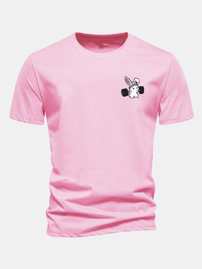 Regular Fit Fitness Rabbit Print Cotton T-Shirt