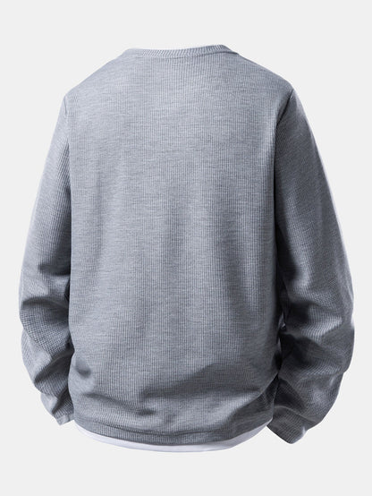 2 In 1 Long Sleeved Crew Neck Waffle T-Shirt