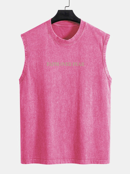 Faith Over Fear Back Print Washed Distressed Tank Top