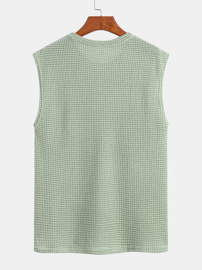 Waffle Knit Wide Strap Sleeveless T-Shirt