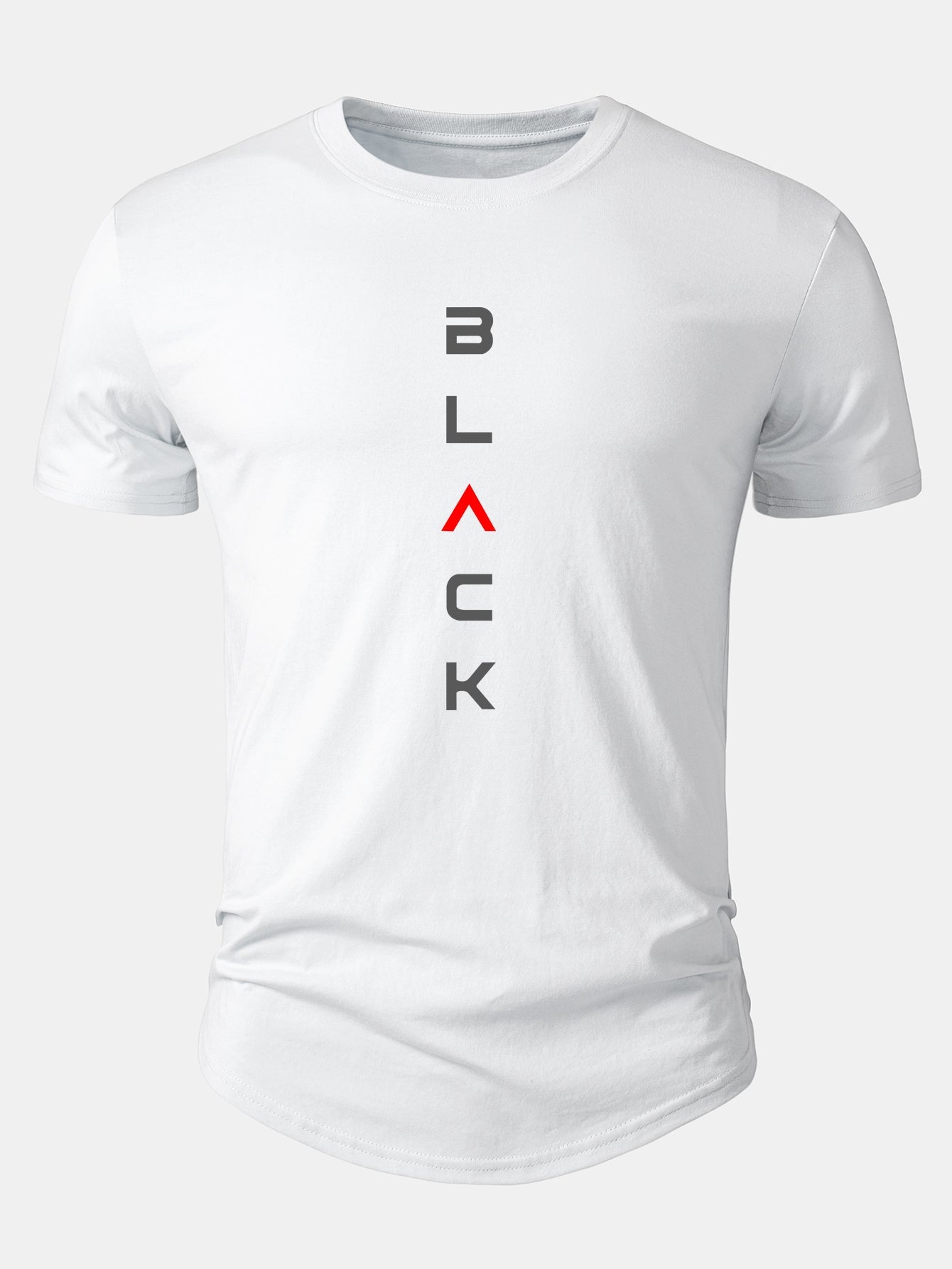 Black Print Cotton Arc Hem T-Shirt