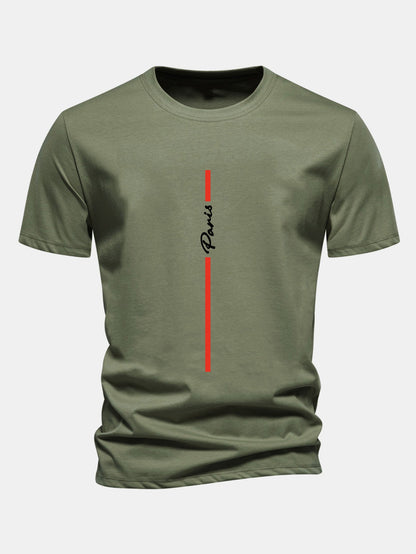Regular Fit Stripe Paris Print Cotton T-Shirt