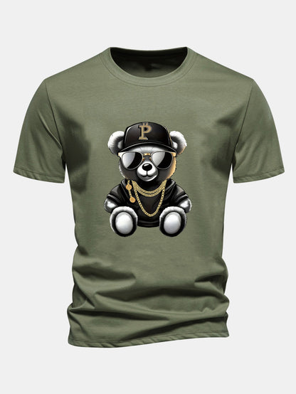 Regular Fit Hip Hop Bear Print Cotton T-Shirt