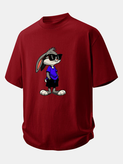 Relax Fit Sunglasses Rabbit Print Cotton T-Shirt