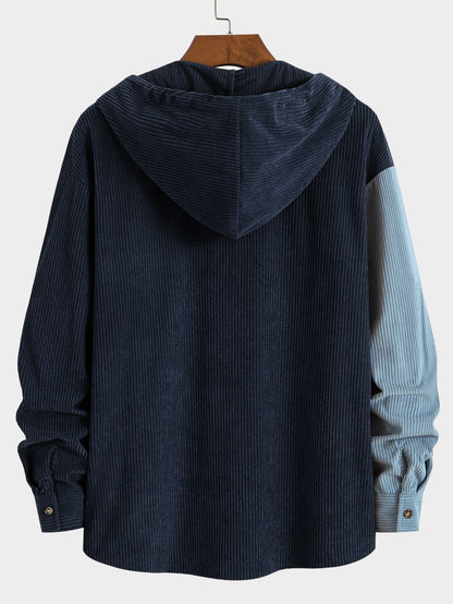 Relax Fit Colorblock Corduroy Hooded Shirt