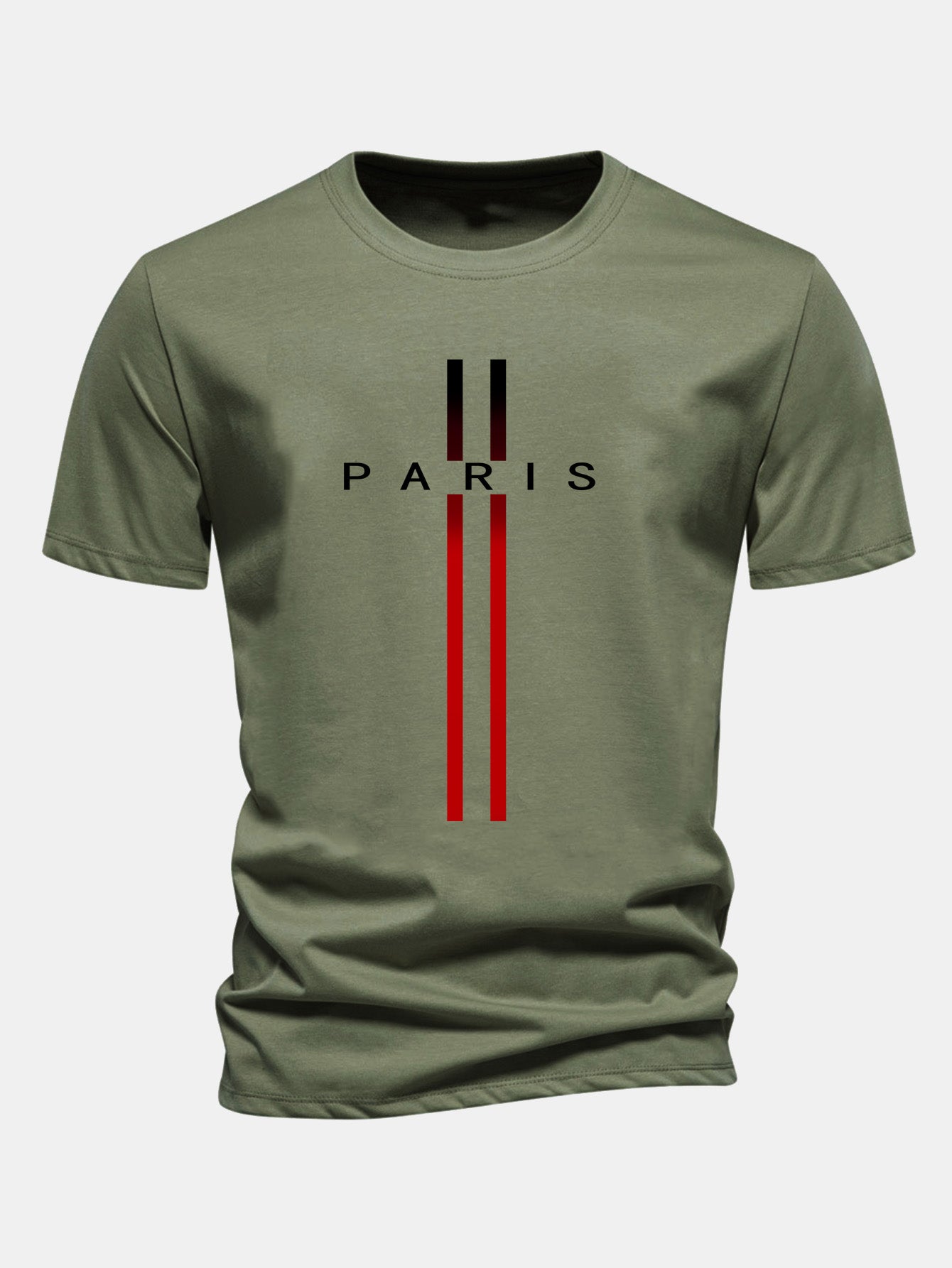 Regular Fit Stripe Paris Print Cotton T-Shirt